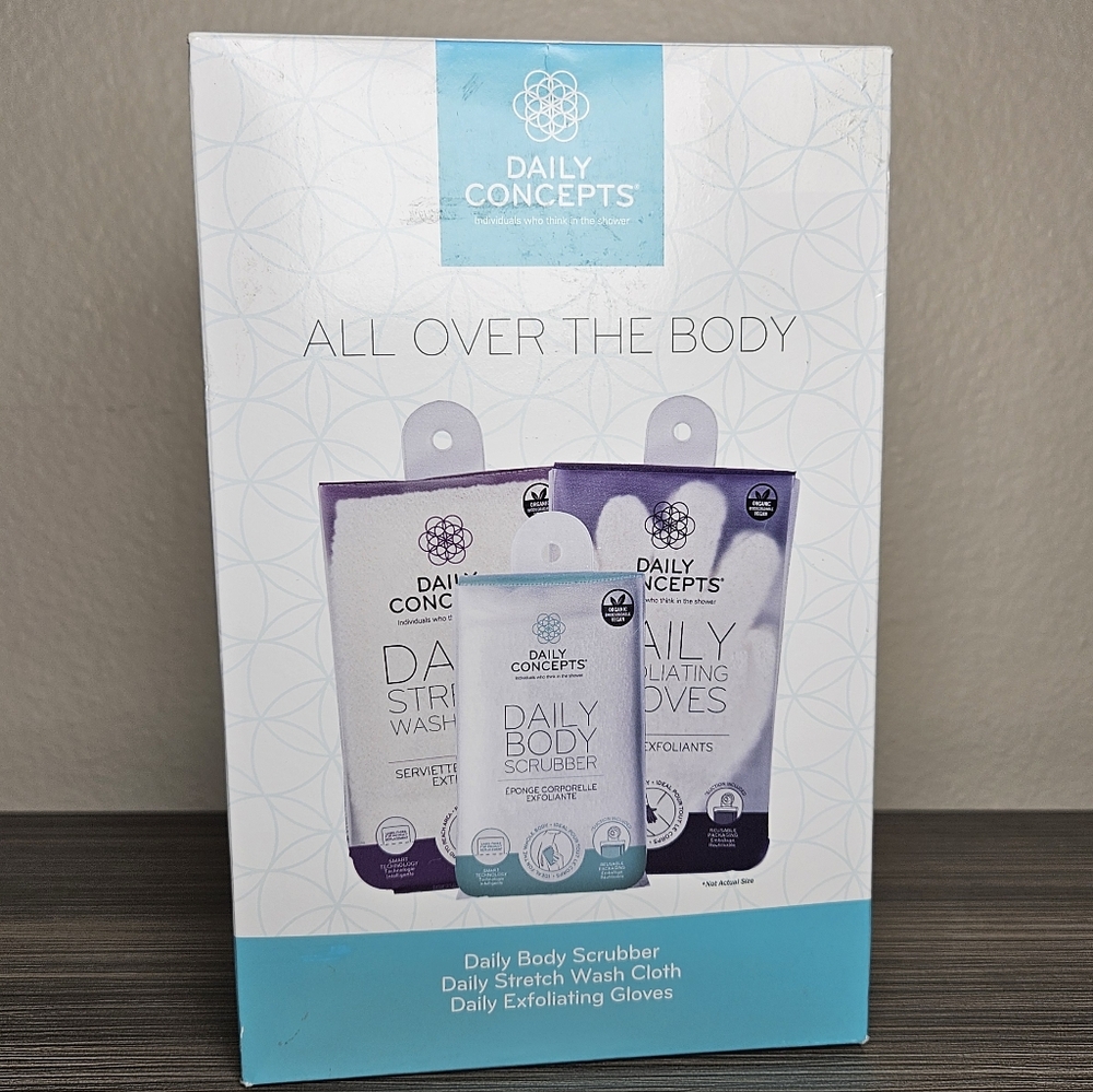 Daily Concept All Over the Body Bundle Scrubber, Wash Cloth, Exfoliating Gloves